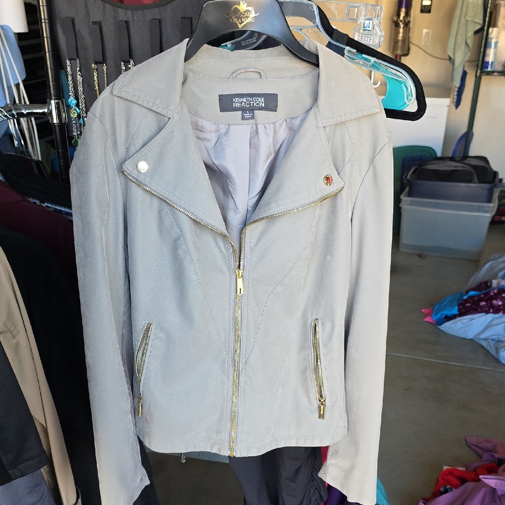 Kenneth Cole Reaction Light Gray Leather Jacket